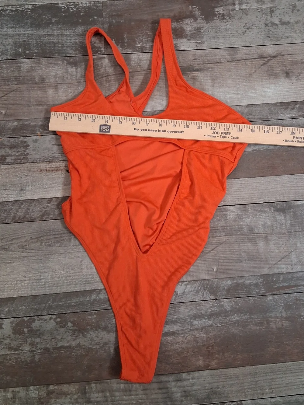 Icon Swim Orange Ribbed Cutout Women's One-Piece High-Cut Thong Swimsuit Size L